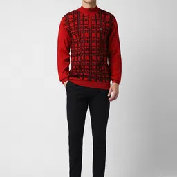 Peter England Casuals Checked Mock Collar Pure Cotton Pullover Sweater With Half Zipper image 5