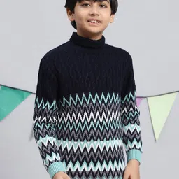 Monte Carlo Boys Turtle Neck Geometric Self Design Acrylic Pullover image 1