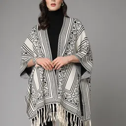 Mafadeny Geometric Printed Longline Poncho image 1