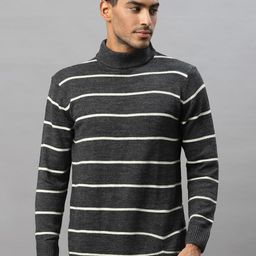 Style Quotient Men Grey & White Striped Pullover-picture-7