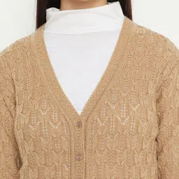 CREATIVE LINE Cable Knit V-Neck Long Sleeves Woollen Cardigan Sweater image 2