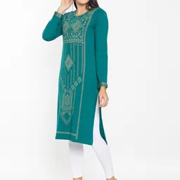 KEIKO Round Neck Ethnic Motifs Printed Straight Fit Acrylic Kurta image 4