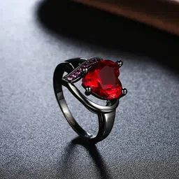Valentine Love Blood Red Heart Shape for Girl And Women Stainless Steel, Brass, Stone, Metal, Copper Cubic Zirconia, Diamond Rhodium, Titanium, Black Silver Plated Ring-image-63