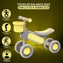 Kids Balance Bike with Music & LED Lights | 4 Wheel Toddler Ride On Toy for 1-5 Years Boys & Girls | Lightweight, Safe & Durable Baby Walker Bike (Yellow (KB-079)) image 2