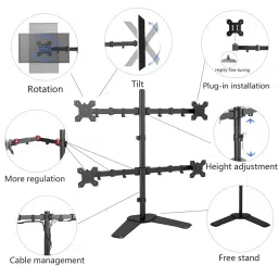 Four Monitor Desk Table Top Arm Stand - Height Adjustable Mount, Swivel & Tilt (4 Monitor Stand) image 1