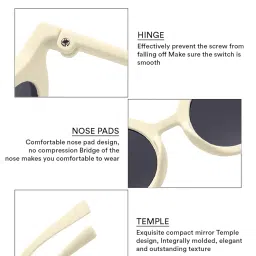 SYGA Baby Bow Jacquard Stretchable Headband With Uv Protection Round Sunglasses Stylish Combo For Toddlers And Kids (Beige, Cream Frame, Free Size) image 5