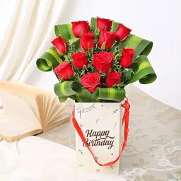 FlowerAura Fresh Live Flower Bouquet of 12 Red Roses In FA "Happy Birthday" Box For Birthday Gift & Gift For Girlfriend, Boyfriend, Colleagues, Reatives, Husband, Wife & Parents (Same Day Delivery) image 3