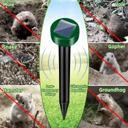 Solar Mole Repellent, Ultrasonic Squirrels Repeller for Moles, Gophers, Voles & Skunks, Waterproof Lawn & Yard Deterrent, 8 Pack image 1