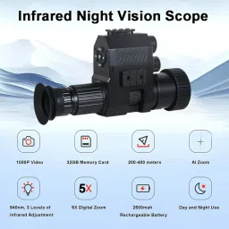 CALMORA 940nm Night Vision Monocular 12mm Super Clear Lens Infrared Night Vision Scope 5X Digital Zoom 3 Levels of Infrared Adjustment with 32GB Memory Card, for Camping image 1