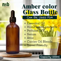 nsb herbals 100 ML Amber Round Empty Glass Bottle + Glass Dropper + Black Ring + Black Silicone Teat, Refillable, Reusable, Leak Proof For Essential Oils, Perfumes (PACK OF 3) image 3