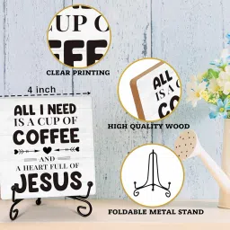 Coffee Bar Decor, All I Need Is A Cup Of Coffee Desk Decor, Christian Wooden Plaque Sign With Iron Stand, Rustic Kitchen Decor for Farmhouse Home, Coffee Signs for Coffee Station, Cafe -62 image 1