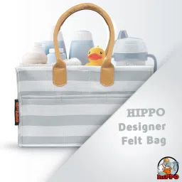 HIPPO Cute Diaper Caddy Bag for Smart Mothers, Baby Diaper Caddy Organizers - Felt Storage Mother Bags - for Diaper & Baby Wipes, Nursery Storage Foldable and Portable (Large, Grey-Stripes) image 1