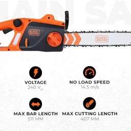 BLACK+DECKER BECS2245-IN 18 Inch, 2200W Corded Chainsaw With Chain Brake System, 2.5m/s chain speed, 150ml oil tank capacity, 5.5 kg+ 1 Year Manufacturer Warranty image 1