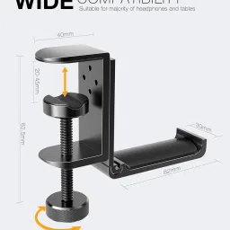Foldable Headphone Stand Hanger Holder Bracket Aluminum Headset Soundbar Stand Clamp Hook Under Desk Space Save Mount Fold Upward Not in Use, Universal Fit All Headphones, Black image 4