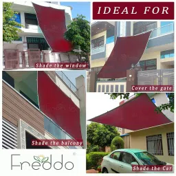 FREDDO HDPE Fabric Cotton Webbing Sun Shade Sails 85-90% Protection from Sun & UV Rays Ideal for Car Parking, Outdoor Garden, Balcony, Patio, Burgundy Color, 10 ft x 12 ft, Pack of 1 Piece image 3