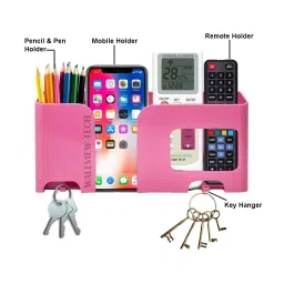 WALLVIEW TECH Mount Mobile Holder | Plastic Storage Case for Ac/Tv Remotes | Multi-Purpose Wall Phone Stand for Charging | Remote Wall Organiser | Smart Stand Wall Gadget (Pink) image 1