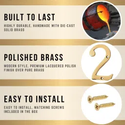 Motif 4-Inch Polished Brass Letters Mailbox Decor Address Signs For Houses Outdoor Wall Decor Mailbox Numbers House Address Numbers For Outside Address Sign for Door Numbers (Number 2) image 2