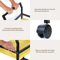 Plantex GI Steel Serving Trolley/2 Tier Kitchen Coffee Cart On Wheels/Food Serving Trolley for Home/Kitchen/Hospital - (Yellow & Black) image 4