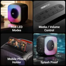 ZEBRONICS Sound Feast 800, Portable Party Bluetooth Speaker, 55 Watts, 9 Hours Playback, 6.5 inch Powerful Driver, Wireless MIC, Karaoke, Mobile Holder, RGB, TWS | USB | AUX | 6.3mm MIC, Deep Bass image 5