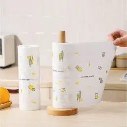 Qolixs Pack of 02 Non-Woven Reusable and Washable Kitchen Printed Tissue Roll Non-stick Oil Absorbing Paper Roll Kitchen Special Paper Towel Wipe Paper Dish Cloth Cleaning Cloth (100 sheets) image 2