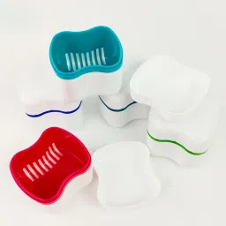 Bnf® Denture Bath Box Organizer with Strainer Basket Teeth Portable Light Blue|Health & Beauty | Oral Care | Denture Care image 3