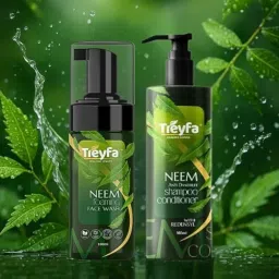 Treyfa Neem foaming Face Wash 100ml & Shampoo Conditioner Combo 100ml | Herbal Ayurvedic Skin & Hair Care pack| Anti Acne Face Wash with Vitamin E, Anti Dandruff Shampoo, Hair Fall Control, Unisex Daily Use Pack image 1