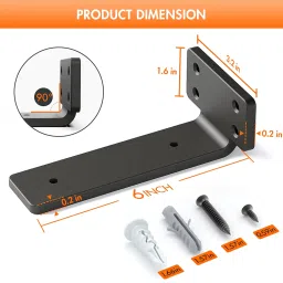 VANCASTLE Shelf Bracket, Floating Shelf Bracket 6 Inch , 6 Pack Heavy Duty Shelf Brackets, Metal Wall Shelf Brackets with 1/5 Inch Thick and Holds 160+lb, Brackets for Wood Shelves，Black image 1