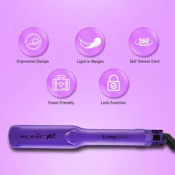 Ikonic Crimp and Style Hair Crimper, Wide Ceramic Textured Plate, Instant Heat Up, Multiple Temprature Setting, Black & Purple image 4