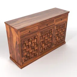 FURNESHO Small Wooden Cabinet for Living Dining Drawing Bedroom & Office with 3 Drawer & 4 Rack - Solid Wood Sheesham Cabinet (Honey Finish) image 3