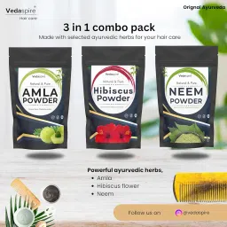 Amla, Hibiscus & Neem Powder Combo – Natural Hair Mask for Hair Growth, Nourishment, Strength, Conditioner, Dandruff Control – Pack of 3 (50g Each) image 1