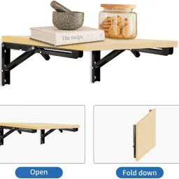 Folding Shelf Brackets Heavy Duty Metal Collapsible Shelf Bracket for Bench Table Shelf Hinge Wall Mounted Space Saving Bracket max Load 150 lb (20 cm) image 4
