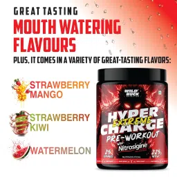 Wild Buck Hyper Charge Extreme Pre-Workout with Nitrosigine® – High Stim Energy, Pump, Strength & Focus | Energy Drink with– Beta-Alanine, L-Citrulline, Creatine, Caffeine, L-Theanine – Nitric Oxide Booster | Physical Performance for Gym or Sports [225g - 25 Servings, Watermelon] image 4