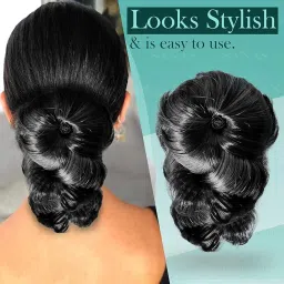 HAIR WALA™ Flower Style Claw Clip Bun net attached Hair Extension decorative bun for attractive look Synthetic Fake Ponytail Hair extension for Women Girls, Matte Finish Color (Black) image 3