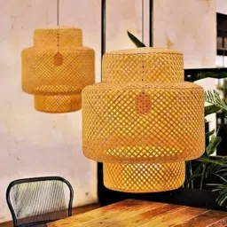 Bamboo Lampshade I Bamboo Wicker Hanging Lampshades | Bamboo Pendant Lamp | Boho Lamp Shades | Cane Lampshade | Rattan Lamp Shade | Bamboo Hanging Lamps |Size-(14 * 12In) (Set of 2) image 5
