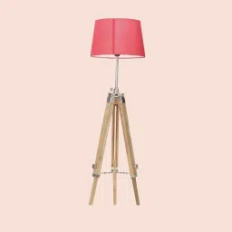 VINTAGE MART...Wooden Tripod Floor Lamp with Pink Shade, Adjustable Height, Chrome Hardware image 3