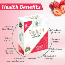Nirdosh Herbal Cigarette (20 pcs), 100% Tobacco Free & Nicotine Free with Strawberry Flavour, Natural Smoking Alternative for Relive Stress & Mood Enhancer Product for Smokers, Herbal Filter Dhoompan image 2