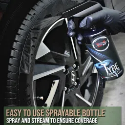 AUTO SPA Tyre Dresser Spray Polish 500mL | Easy to use | Zero dust Attraction | Renew Faded tyre | Non-Greasy | Gives Long Lasting Wet Black Shine, with Sponge Applicator Pad image 2