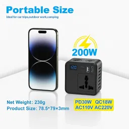 200W Car Power Inverter with 2 USB Ports (18W & 15W QC3.0), 1 USB-C 30W PD, 2 AC Universal Outlets, 12V DC to 220V AC Converter for Laptop, Phone, and Electronics Charging (Plug Car Charger) image 2