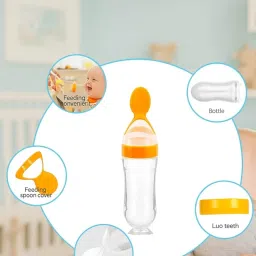 Shark Doo Doo® Silicone Squeeze Baby Food Feeder with Spoon (Orange) – 90ml, 4M+ – BPA-Free, Mess-Free, Soft & Safe for Purees, Semi-Solids & Fresh Fruits image 3
