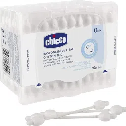 Chicco Cotton Buds with Ear Drum Protection, Made of Paper Stem, Safe and Hygienic for Babies, Biodegredable (90 Pieces) image 1