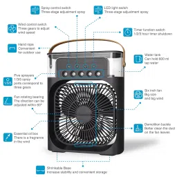 LEOPPARD Portable AC For Home - Mini Portable AC Small Air Cooler For Room Cooling Air Conditioner Mist Fan With Water Spray| RECHARGEABLE| 280ML TANK| 1/2/3 H TIMER| 3 WIND SPEED|8 LEDS|3 SPRAY MODES image 1