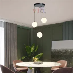 VRCT E27 Base Adjustable Mini Hanging Vintage Pendant Light Fixture with 3-Light Globe Shade (White)(Metal)(Corded Electric) image 1