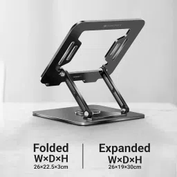 ZEBRONICS NS3000 PRO 360° Rotatable Laptop Stand, Supports up to 17” (43cm) Laptops, Tablets, Supports Max 5kg, Carbon Steel with Anti Rust Body, Anti-Slip/Scratch Silicone Pads image 1