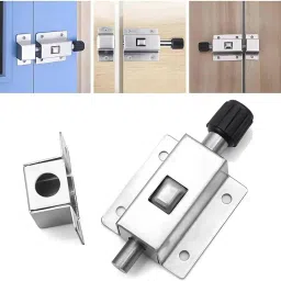 Stainless Steel Spring-Loaded Door Bolt Lock, Automatic Slide Bolt Latch with Screws for Gate, Window & Cabinet 88mm x 37mm, Automatic Push Button image 5