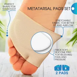 Forefoot Pad for Pain Relief, Metatarsal Gel Pad for Women & Men,1 Pair Hallux Valgus Foot Support Sleeves with Gel Pad,Comfortable & Breathable Ball of Foot Cushions Pad for High Heels,Beige image 2