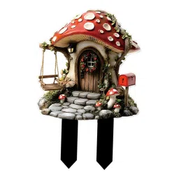 VELURA Yard Garden Stake Acrylic Mushroom House Yard Sign for Flower Bed Lawn Patio|1 Piece Decorative Mushroom House Stake(2D flat ty|Statues & Lawn Ornaments image 2