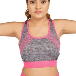 gyanvi Women Spandex Sport Suits High Impact Sports Bra And Leggings Yoga Pants Gym Outfits Breathable Exercise Stretchable Track Suit Set Sports Running Clothing (Free Size)(Pink) image 4
