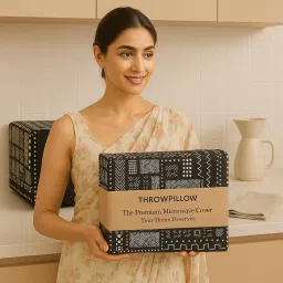 Microwave Oven Top Cover with Pom Poms | 450 GSM Durable Mud Cloth | Fits LG, Samsung, IFB, Panasonic, Morphy Richards | Dustproof OTG & Convection Cover | Diwali Gift | WWW.THROWPILLOW.IN image 4