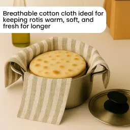 Värde® 2 PC Double Layer Roti Wrap/Chapati Cover–Premium Cotton Cloth for Roti, Paratha, Phulka, Hot Case | Kitchen Chapati Cloth with Flaps | Soft & Durable Cotton Seed Fabric (Green&Beige,Pack of 2) image 4