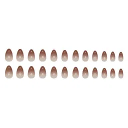 Kriga 24 Reusable Artificial Fake Nail Set| Brown Light Dark Almond Shape Glossy Nails| Lightweight & Long Lasting| Quick Fix For Festivals & Special Occasions image 3